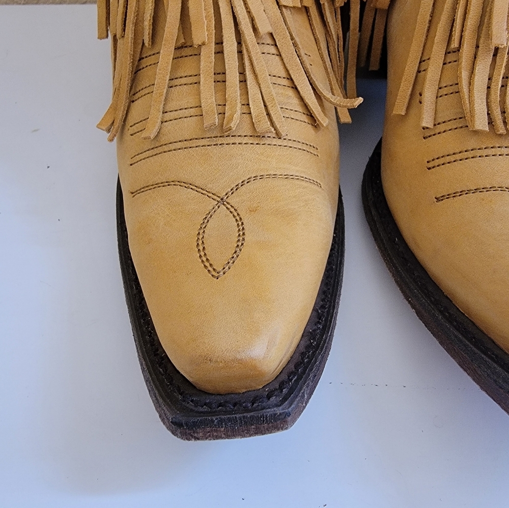Junk Gypsy by Lane Spitfire Mustard Fringe Leather Western Ankle Boots size 7 - Picture 10 of 11
